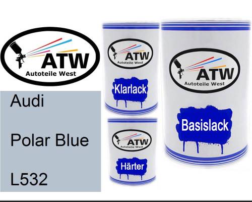 Audi, Polar Blue, L532: 500ml Lackdose + 500ml Klarlack + 250ml Härter - Set, von ATW Autoteile West.